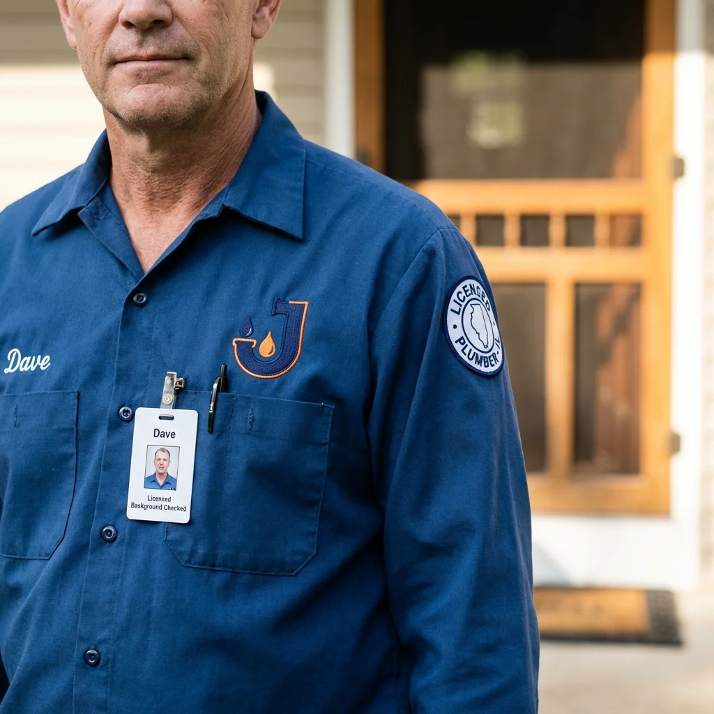 Licensed plumber showing ID badge in Harbor Springs, MI