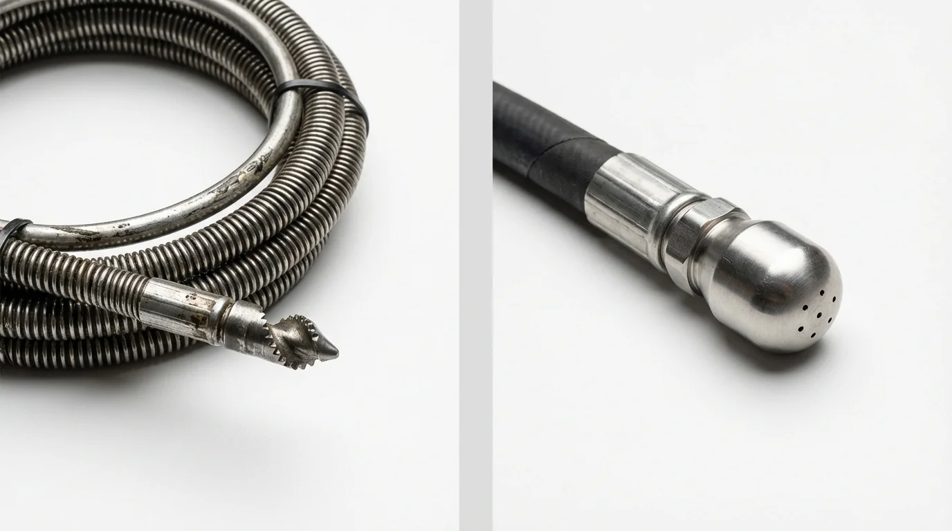 Drain snake cable and hydro jetting nozzle used for drain cleaning in Harbor Springs, MI